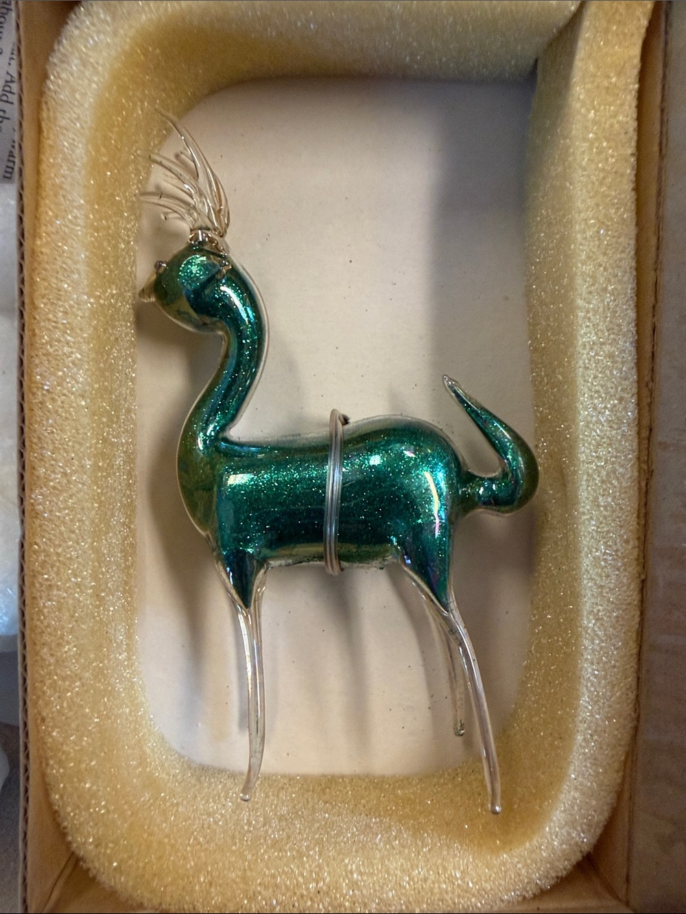 Handblown Green Glass Reindeer Ornament - Holiday Home Accent